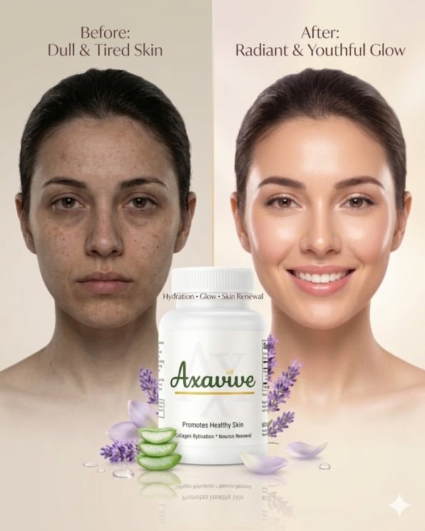 Axavive before and after: visible skin renewal and radiant glow results.